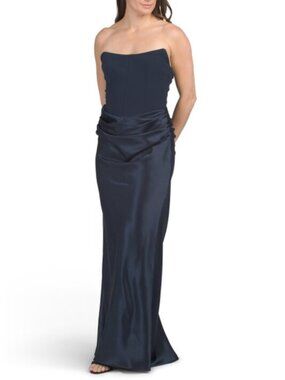 BETSY & ADAM Mixed Media Corset Gown